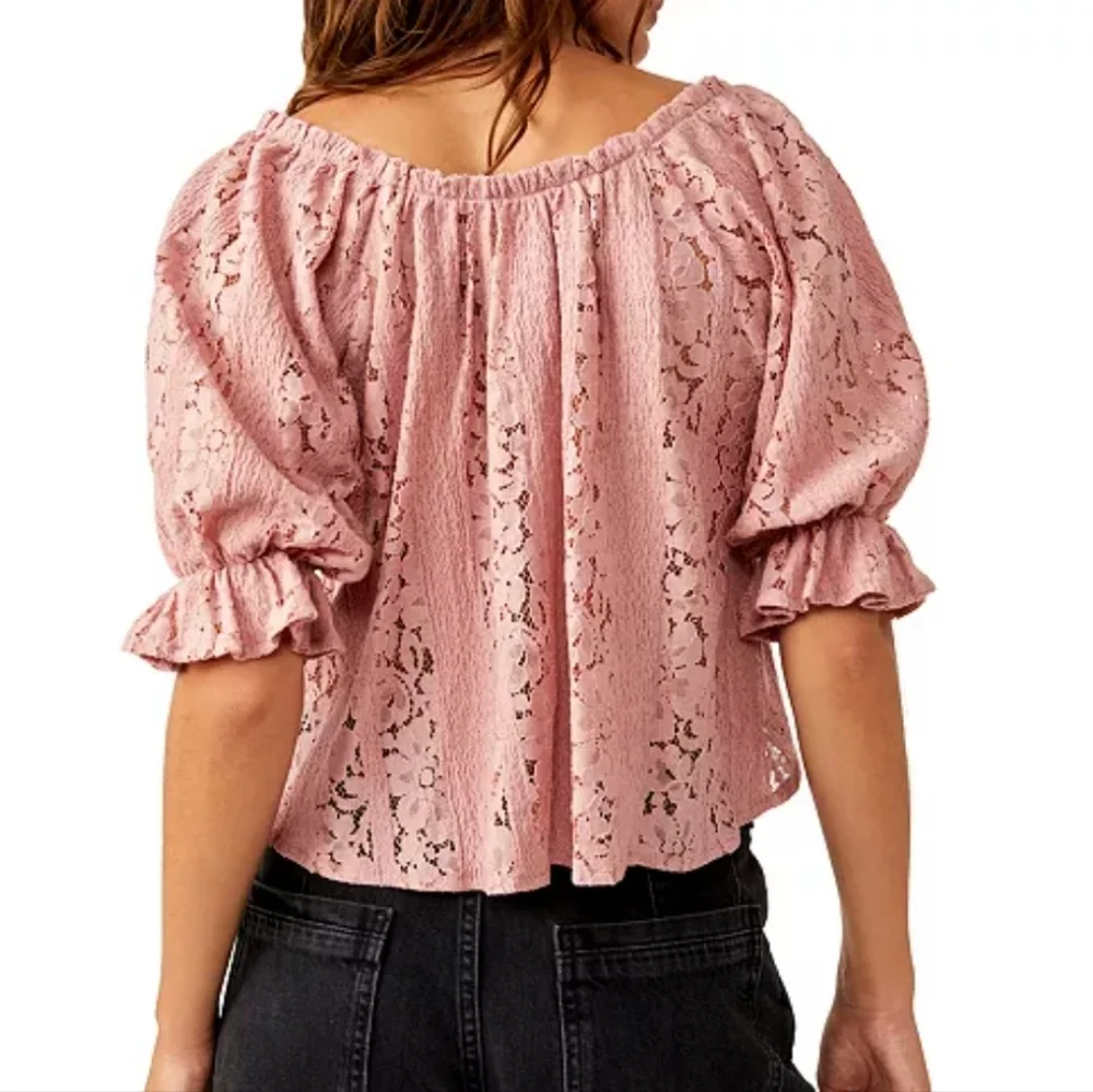 Free People Pink Stacey Convertible Lace Crop Top‎ NWT